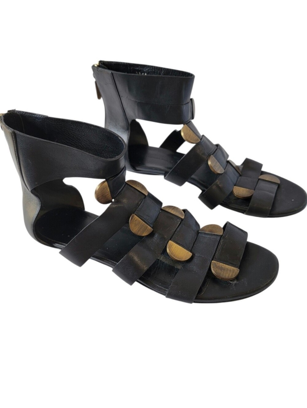 Balenciaga Flat Gladiator Sandals Black Leather Designer Old Money Festival Boho